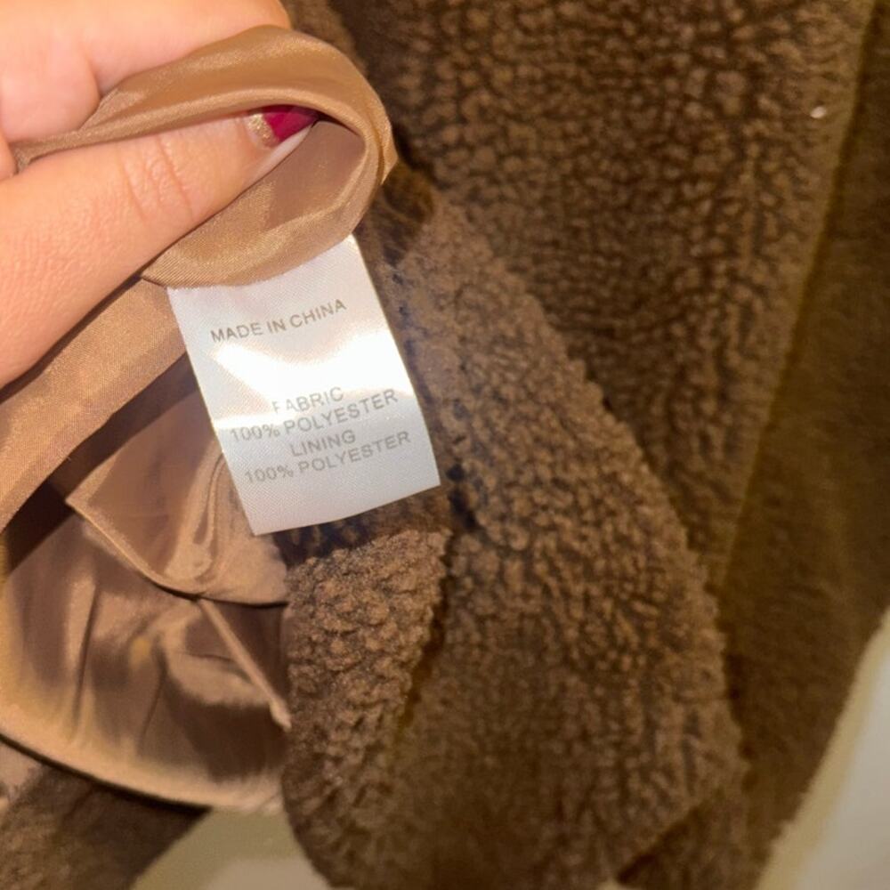 Eilly Bazar Double Button Teddy Midi Coat-Brown-Medium - Picture 7 of 9